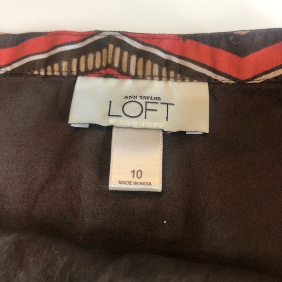 LOFT 100% Cotton Chevron A-Line Knee Length Lined Skirt Neutral 10 - Picture 4 of 9